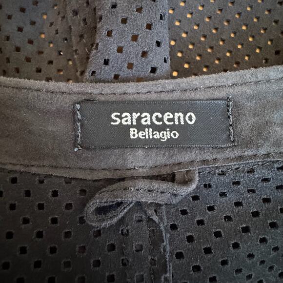 SARACENO BELLAGIO Suede Mesh Belted Cardigan - Picture 6 of 9